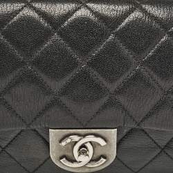 Pre Owned Chanel Black Quilted Goatskin Leather Medium Double Carry Waist Flap Bag