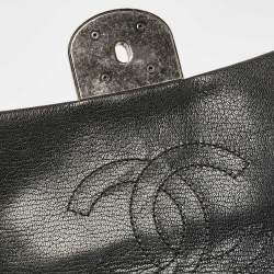 Pre Owned Chanel Black Quilted Goatskin Leather Medium Double Carry Waist Flap Bag