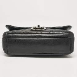 Pre Owned Chanel Black Quilted Goatskin Leather Medium Double Carry Waist Flap Bag