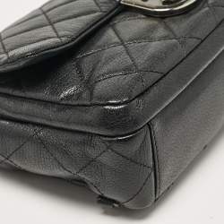 Pre Owned Chanel Black Quilted Goatskin Leather Medium Double Carry Waist Flap Bag