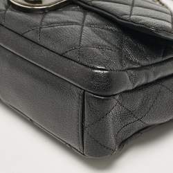 Pre Owned Chanel Black Quilted Goatskin Leather Medium Double Carry Waist Flap Bag