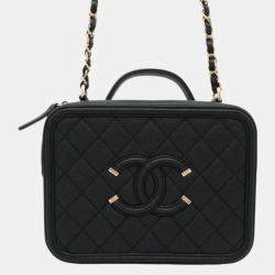 Chanel CC Filigree Vanity Shoulder Bag Black Caviar Leather Size Small