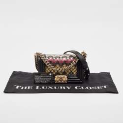 Chanel Black Leather and Sequins Tile Brasserie Mosaic Small Boy Bag