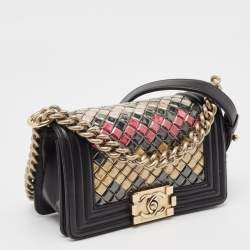 Chanel Black Leather and Sequins Tile Brasserie Mosaic Small Boy Bag