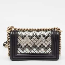 Chanel Black Leather and Sequins Tile Brasserie Mosaic Small Boy Bag