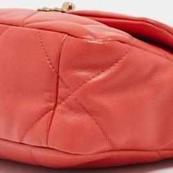 Pre Owned Chanel Orange Quilted Leather Small 19 Flap Bag