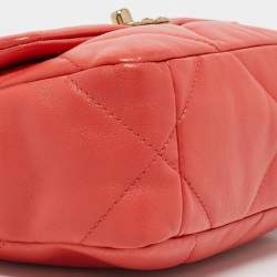 Pre Owned Chanel Orange Quilted Leather Small 19 Flap Bag