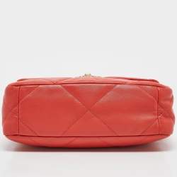 Pre Owned Chanel Orange Quilted Leather Small 19 Flap Bag