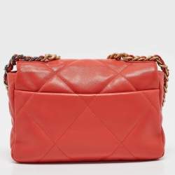 Pre Owned Chanel Orange Quilted Leather Small 19 Flap Bag