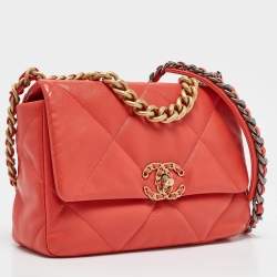 Pre Owned Chanel Orange Quilted Leather Small 19 Flap Bag