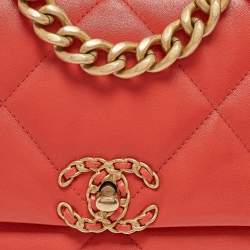 Pre Owned Chanel Orange Quilted Leather Small 19 Flap Bag