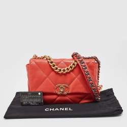 Pre Owned Chanel Orange Quilted Leather Small 19 Flap Bag