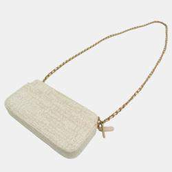 Chanel Light Beige Off-white Tweed Chain/Shoulder Wallet