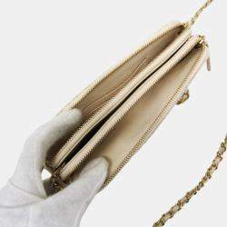 Chanel Light Beige Off-white Tweed Chain/Shoulder Wallet