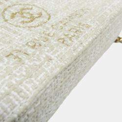 Chanel Light Beige Off-white Tweed Chain/Shoulder Wallet