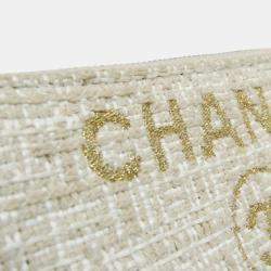 Chanel Light Beige Off-white Tweed Chain/Shoulder Wallet