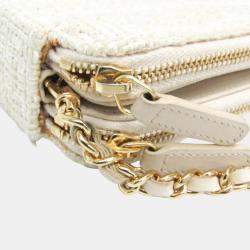 Chanel Light Beige Off-white Tweed Chain/Shoulder Wallet