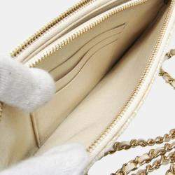 Chanel Light Beige Off-white Tweed Chain/Shoulder Wallet