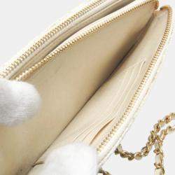 Chanel Light Beige Off-white Tweed Chain/Shoulder Wallet