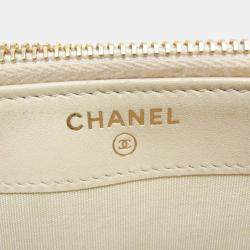 Chanel Light Beige Off-white Tweed Chain/Shoulder Wallet