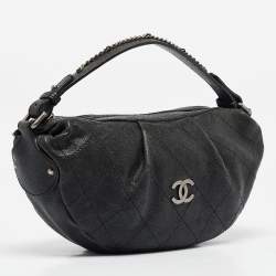 Pre Owned Chanel Black Quilted Caviar Leather Outdoor Ligne Hobo
