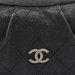 Pre Owned Chanel Black Quilted Caviar Leather Outdoor Ligne Hobo