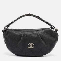 Pre Owned Chanel Black Quilted Caviar Leather Outdoor Ligne Hobo