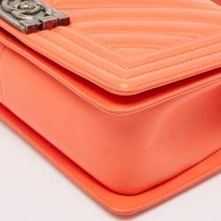 Chanel Orange Chevron Leather Medium Boy Flap Bag