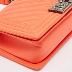 Chanel Orange Chevron Leather Medium Boy Flap Bag