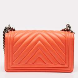 Chanel Orange Chevron Leather Medium Boy Flap Bag
