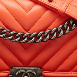 Chanel Orange Chevron Leather Medium Boy Flap Bag
