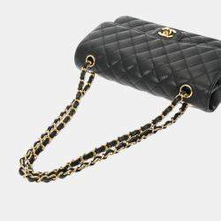 Chanel Black Caviar Skin Matelasse Chain Shoulder Double Flap 25cm Bag