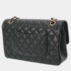 Chanel Black Caviar Skin Matelasse Chain Shoulder Double Flap 25cm Bag