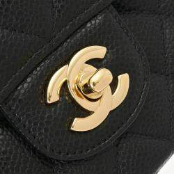 Chanel Black Caviar Skin Matelasse Chain Shoulder Double Flap 25cm Bag