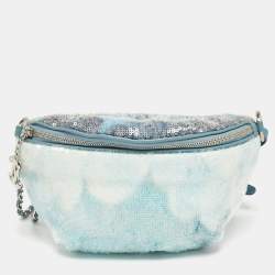 Pre Owned Chanel Light Blue Sequins Waterfall Belt Bag