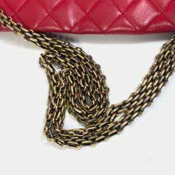 Pre Owned Chanel Red Gold CC Mark Double Chain Shoulder Bag