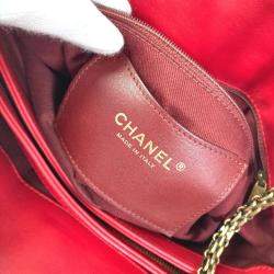 Pre Owned Chanel Red Gold CC Mark Double Chain Shoulder Bag