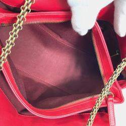 Pre Owned Chanel Red Gold CC Mark Double Chain Shoulder Bag