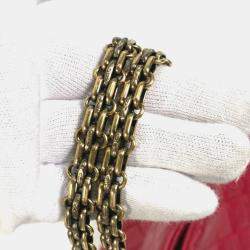 Pre Owned Chanel Red Gold CC Mark Double Chain Shoulder Bag