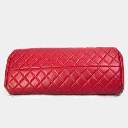 Pre Owned Chanel Red Gold CC Mark Double Chain Shoulder Bag