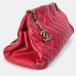 Pre Owned Chanel Red Gold CC Mark Double Chain Shoulder Bag