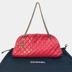 Pre Owned Chanel Red Gold CC Mark Double Chain Shoulder Bag