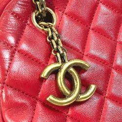 Pre Owned Chanel Red Gold CC Mark Double Chain Shoulder Bag