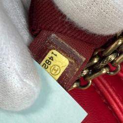Pre Owned Chanel Red Gold CC Mark Double Chain Shoulder Bag