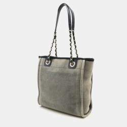 Chanel Gray Black Canvas Leather Deauville Tote Bag