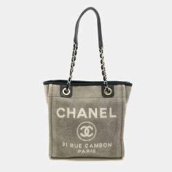 Chanel Gray Black Canvas Leather Deauville Tote Bag