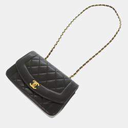 Pre Owned Chanel Black Lambskin Diana 22 Small Matelasse Shoulder Bag