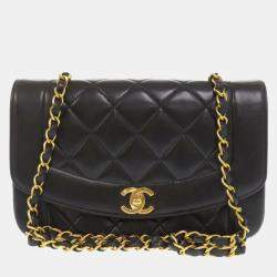 Pre Owned Chanel Black Lambskin Diana 22 Small Matelasse Shoulder Bag