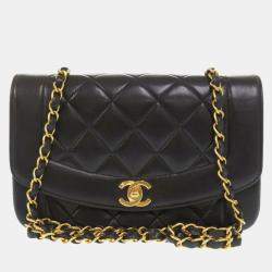 Pre Owned Chanel Black Lambskin Diana 22 Small Matelasse Shoulder Bag