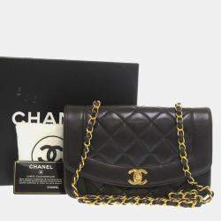 Pre Owned Chanel Black Lambskin Diana 22 Small Matelasse Shoulder Bag